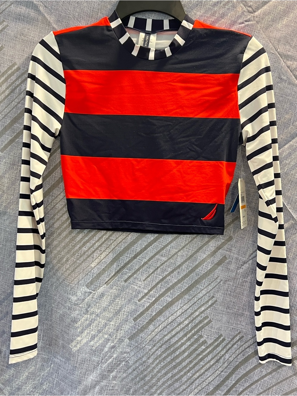 BNWT Nautica Striped Crop Top with Red & Black Panels